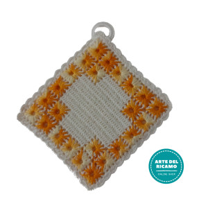 Crochet and Embroidered Potholder - White and Orange